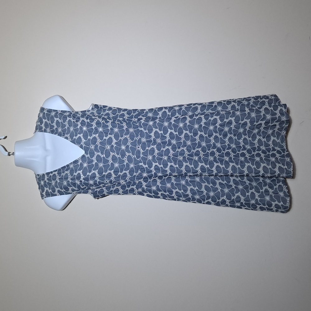 Draper James Blue and White Sleeveless V-Neck A-Line Mini Dress